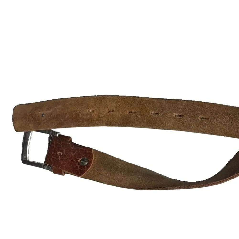 Vintage Mens Brown Leather Belt Size 42 / 44 Texas Longhorn Logo Unbranded